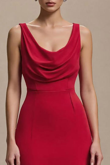 Cowl Neck Red A Line Long Formal Dress